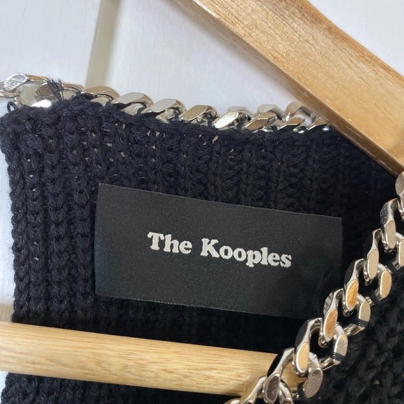 The Kooples Chain Embellished Cropped Cotton Sweater Jumper Black Size 3 - Picture 6 of 14